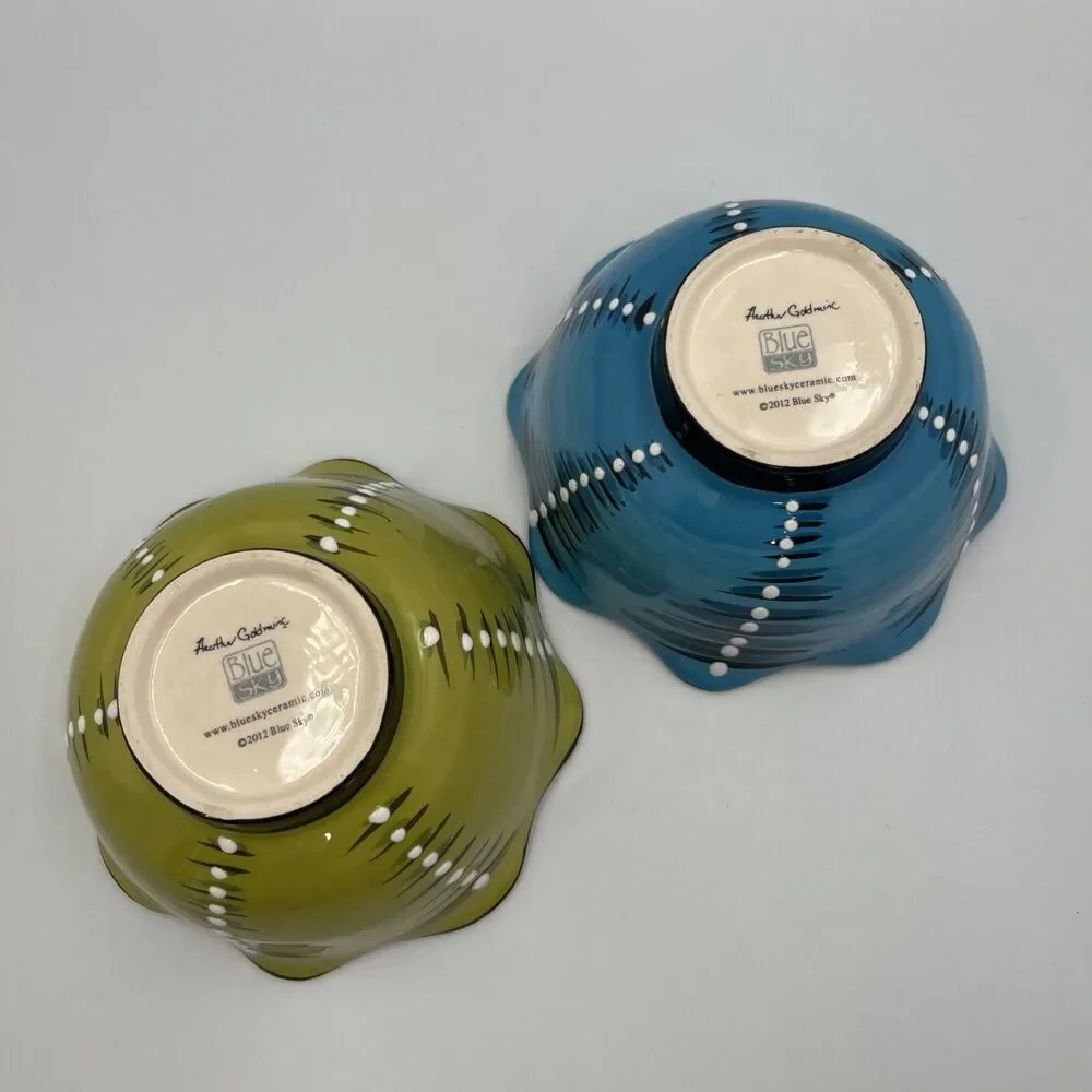 2012 Blue Sky Ceramics Pedestal Scalloped Bowl Heather Goldminc Cereal Bowls - 2